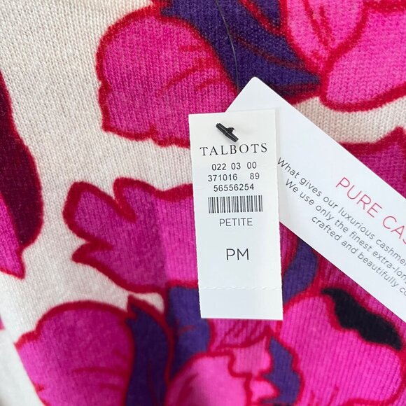 Talbots Petite Pure Cashmere Poppy Sweater PM Talbots Floral Print - Picture 6 of 7